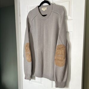J. Crew Light Gray Sweater with Tan Elbow Patches